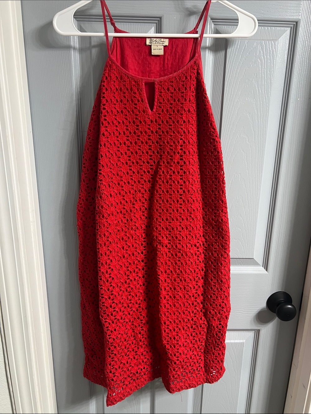 Lucky Brand Red Crochet Mini Dress with Spaghetti Straps